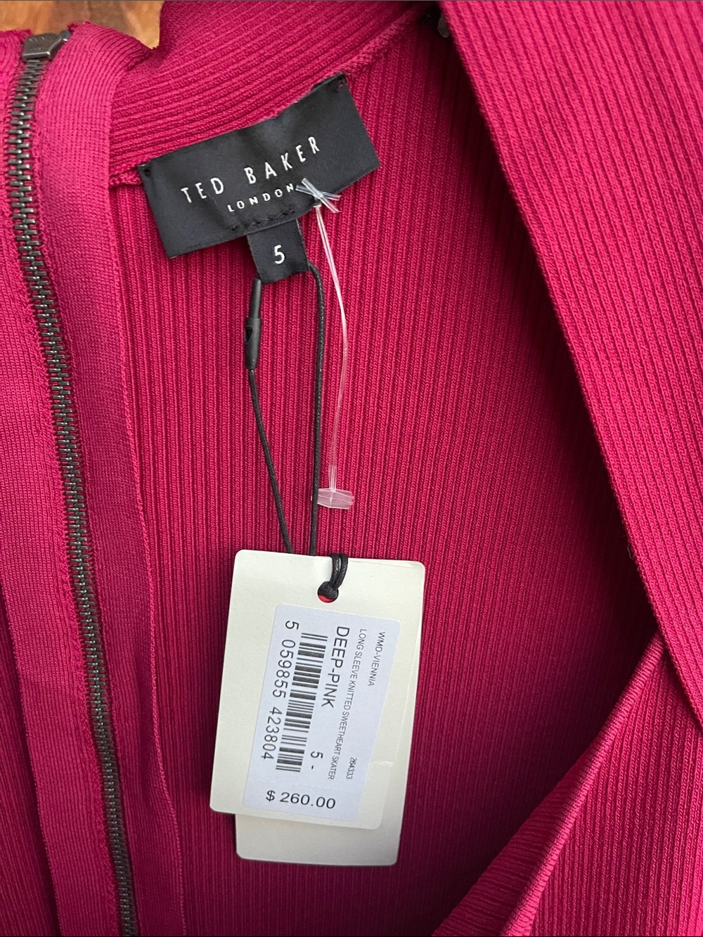 Ted Baker London Deep Pink Viennia Long Sleeve Knit Sweatheart Skater Dress NWT5 - Picture 12 of 14